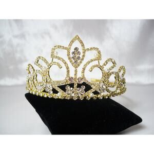 Gold tiara crown, bridal  prom Quenceanera birthday wedding  rhinestone tiara